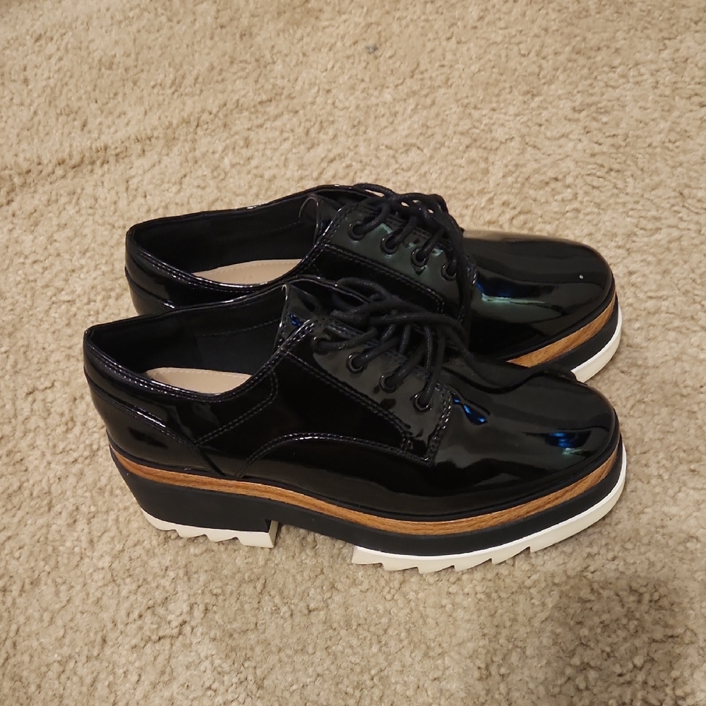 Aldo Black Patent Leather Platform Loafers